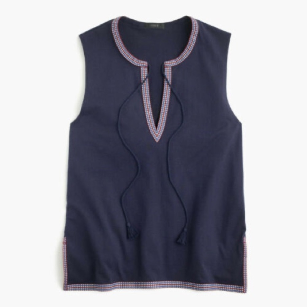 J.Crew Split Neck Sleeveless Blouse with Trim